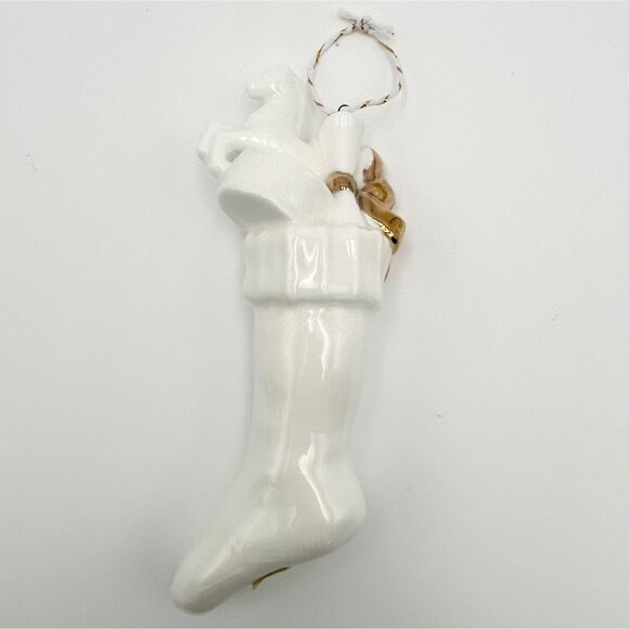 Department 56 Porcelain White & Gold Christmas Stocking +PLUS+ Gold Blown Glass - Picture 5 of 11